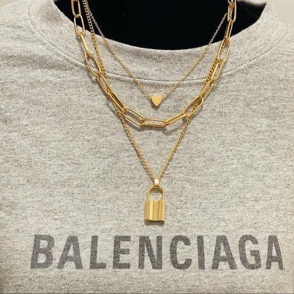 ❤️ Stylish Tiered Paperclip Lock necklace - Picture 6 of 8